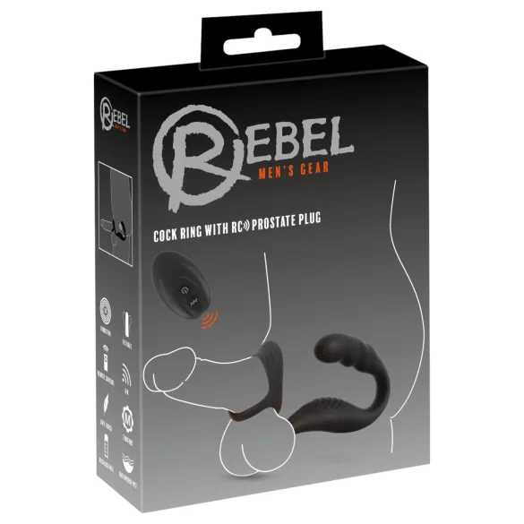 Rebel - vibrator za prostatu s prstenom za penis i testise (crna)