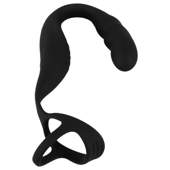 Rebel - vibrator za prostatu s prstenom za penis i testise (crna)