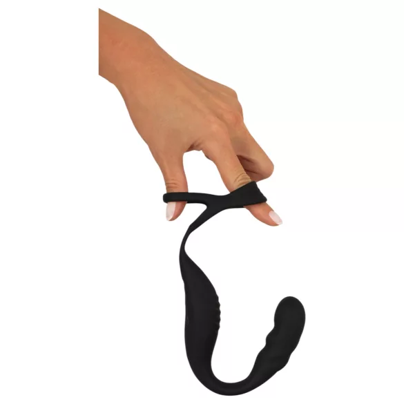 Rebel - vibrator za prostatu s prstenom za penis i testise (crna)