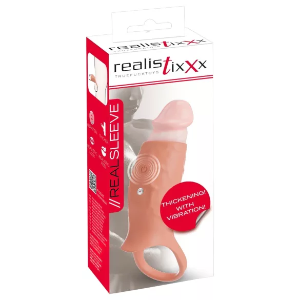 Realistixxx - otvorena, vibrirajuća navlaka za penis (prirodna)