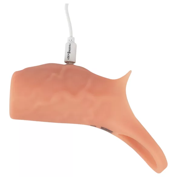 Realistixxx - otvorena, vibrirajuća navlaka za penis (prirodna)