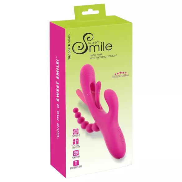 SMILE - trostruki vibrator sa jezičkom (pink)