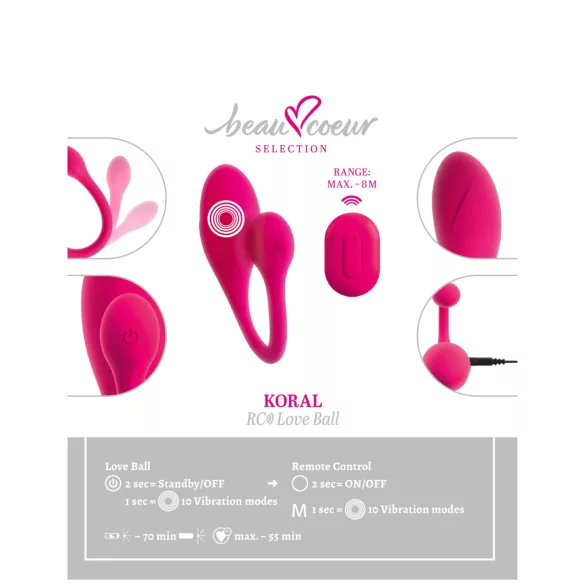 Beau Coeur Koral - vibrirajuće jaje sa daljinskim upravljačem (roze)