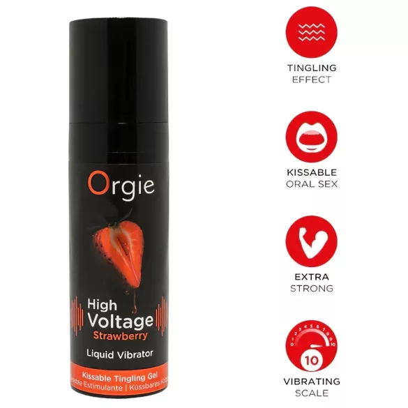 Orgie High Voltage - tečni vibrator - jagoda (15ml)