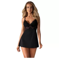  Obsessive - čipkasta babydoll spavaćica i tanga (crna) - L/XL