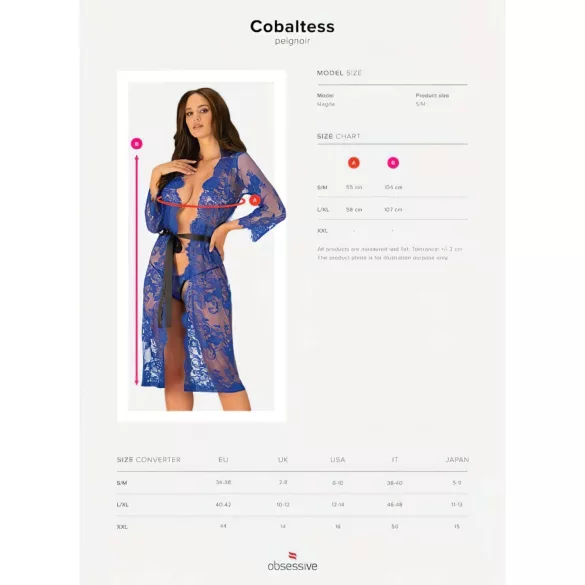 Obsessive Cobaltess - čipkasti ogrtač (plava) - L/XL