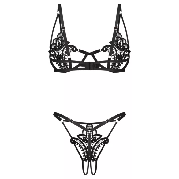 Obsessive Luise - dvodelni komplet donjeg veša sa tulipanima (crni) - L/XL