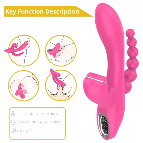 Erospace Sweet Play - G-tačka vibrator sa analnom sondom i sisanjem (roze)