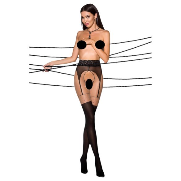 Passion Ti Open 003 - čarape s efektom haltera (crne)