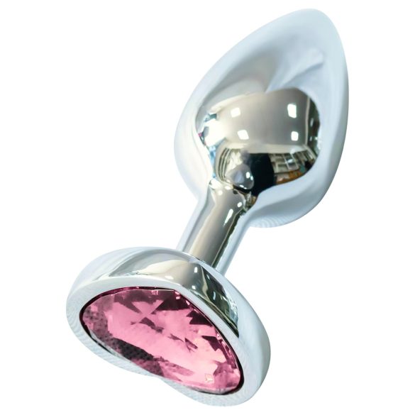 Sunfo - metalni analni čep sa roze srcolikim kamenom (srebrni)