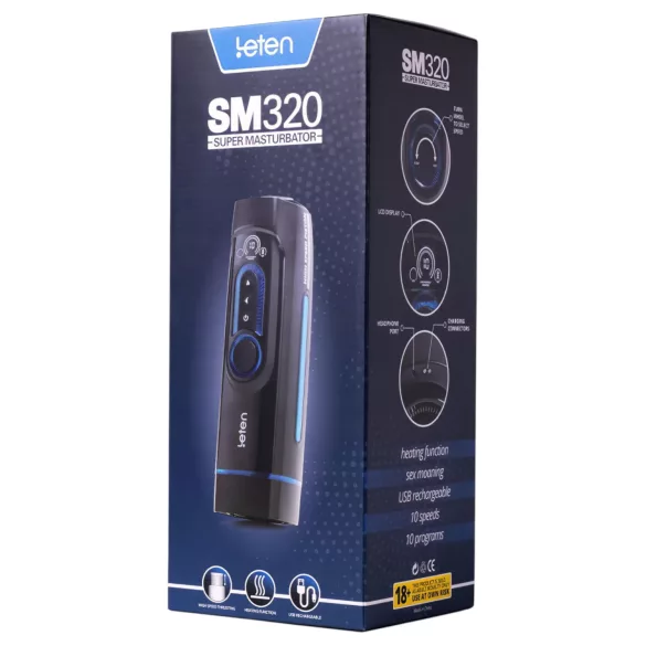 Leten SM320 - stenjući, potiskujući, grejni masturbator (crni)