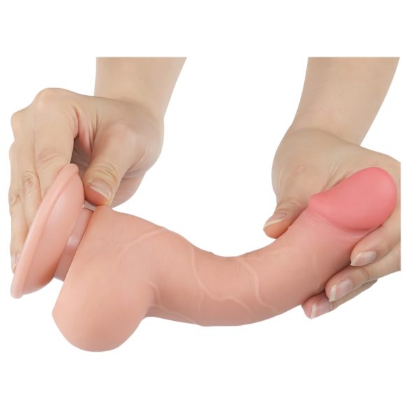 Lovetoy Sliding-Skin - dupli dildo sa vakumskom bazom - 19.5cm (naturalan)