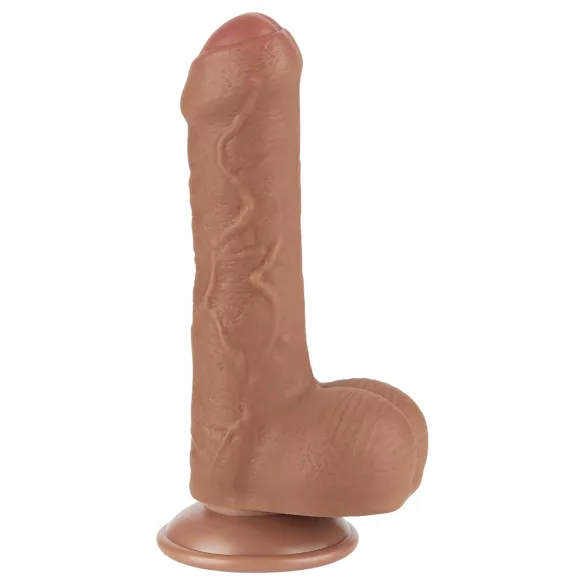Lovetoy Klizna-Koža - Dvostruki Dildo sa Testisima - 18,3cm (prirodna boja)