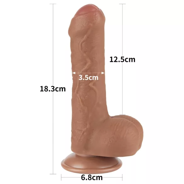Lovetoy Klizna-Koža - Dvostruki Dildo sa Testisima - 18,3cm (prirodna boja)