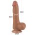 Lovetoy Klizna Koža - Dvostruki Dildo sa Testisima - 20,8 cm (tamna prirodna)