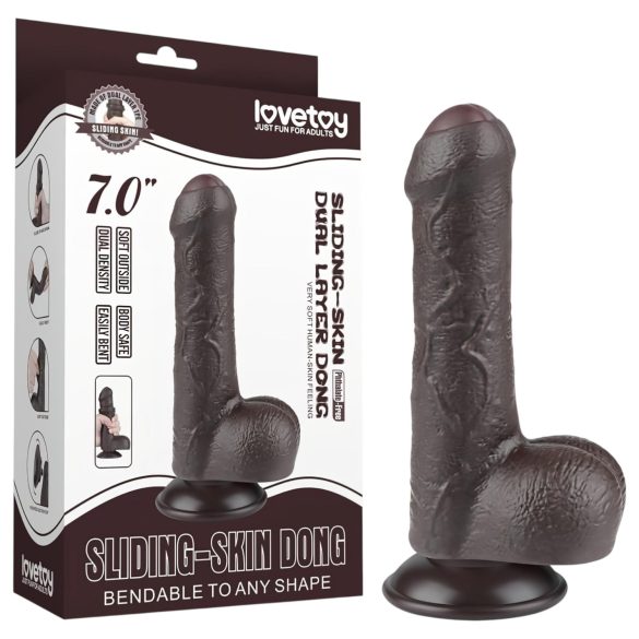 Lovetoy Sliding-Skin - dvoslojni dildo sa testisima - 18,3cm (braon)