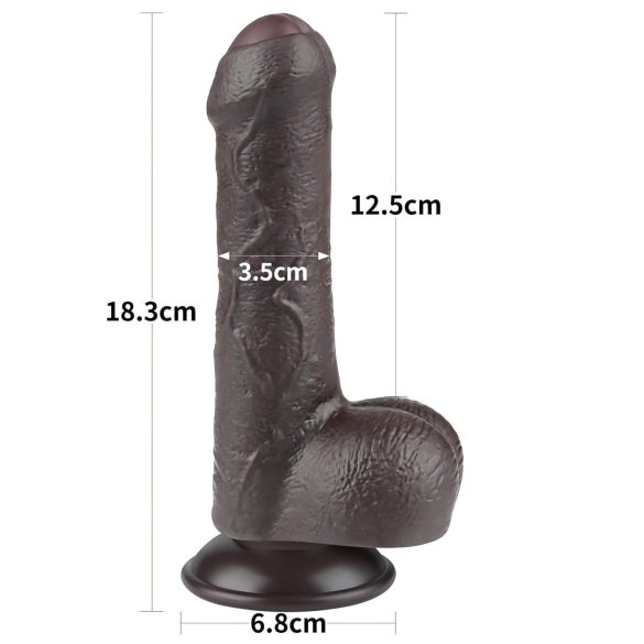 Lovetoy Sliding-Skin - dvoslojni dildo sa testisima - 18,3cm (braon)
