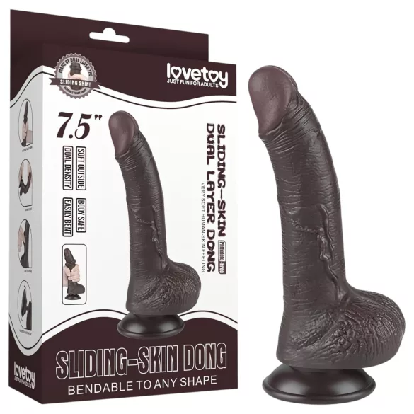 Lovetoy Sliding-Skin - dvoslojni dildo sa vakuumom - 19,5cm (braon)