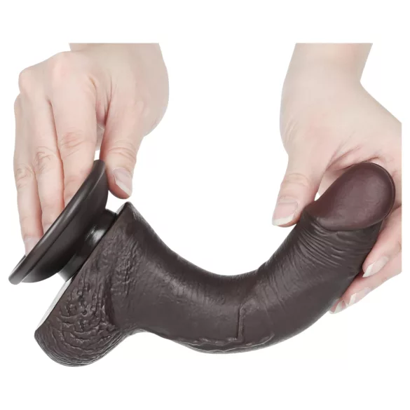 Lovetoy Sliding-Skin - dvoslojni dildo sa vakuumom - 19,5cm (braon)