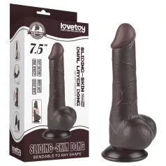   Lovetoy Klizna Koža - dvostruki dildo sa testisima - 19,5cm (braon)