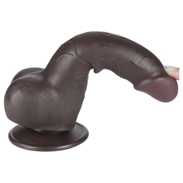 Lovetoy Klizna Koža - dvostruki dildo sa testisima - 19,5cm (braon)