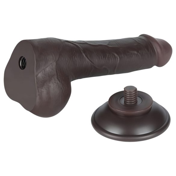 Lovetoy Klizna Koža - dvostruki dildo sa testisima - 19,5cm (braon)