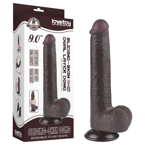 Lovetoy Sliding-Skin - dvoslojni dildo sa vakuumom - 20,8cm (braon)