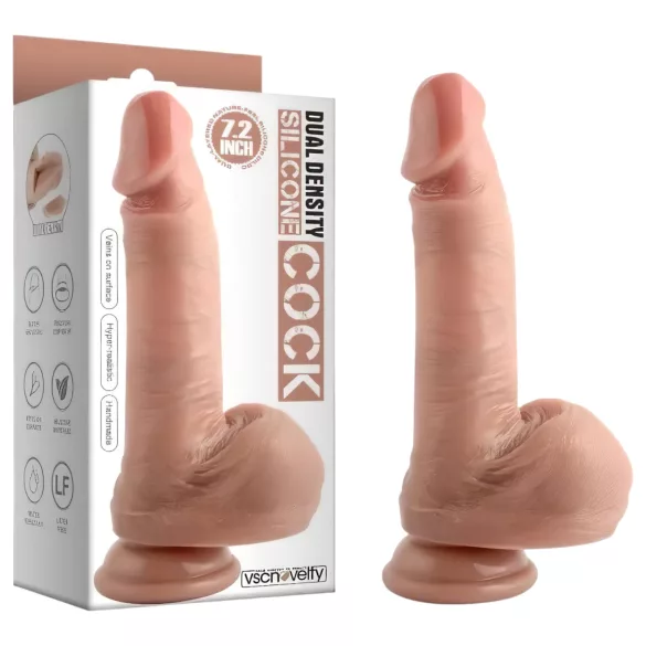 Dual Density - realistični dildo sa testisima i vakuumskom čašicom - 18 cm (natur)