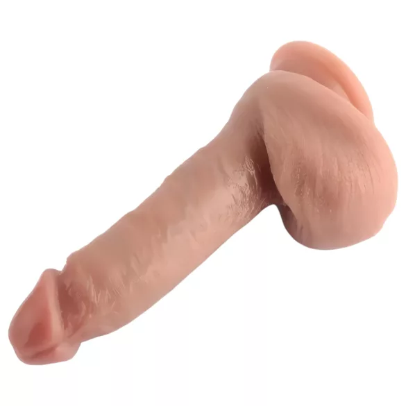 Dual Density - realistični dildo sa testisima i vakuumskom čašicom - 18 cm (natur)