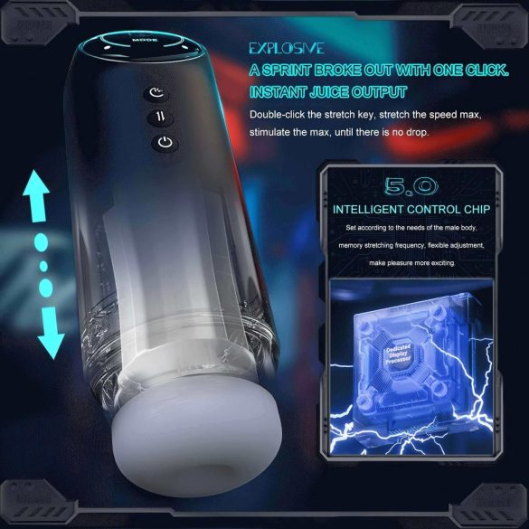 Leopard - usisni i vibracioni masturbator sa pokretom gore-dole (crni)