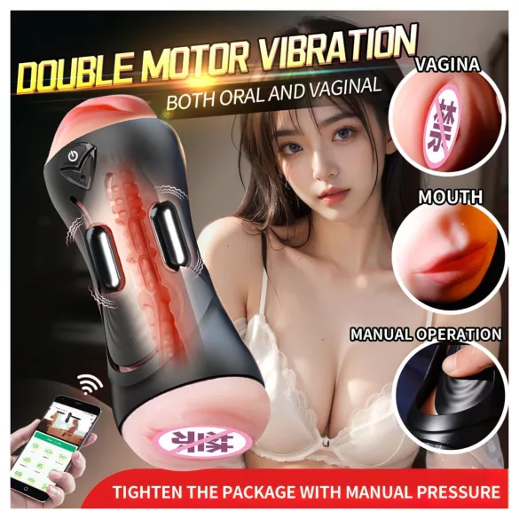 Leopard - vibrator za usta i veštačku vaginu (prirodna boja)