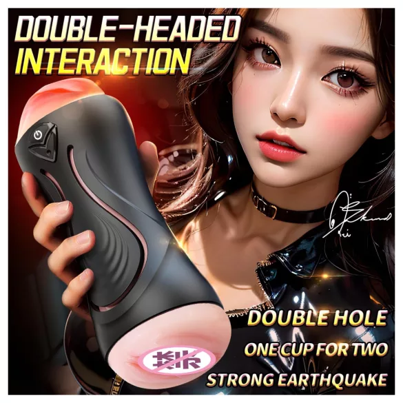 Leopard - vibrator za usta i veštačku vaginu (prirodna boja)