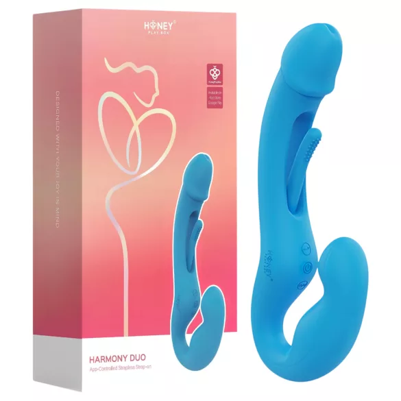Honey Play Box Harmony Duo - pametni strap-on vibrator s jezikom (plavo)