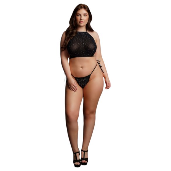 Le Désir Plus Size - komplet sa štrasom za žurku - crna (XL-3XL)