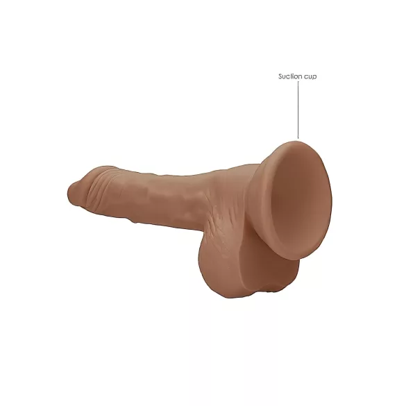 RealRock Dong 7 - prirodan dildo sa testisima (17cm) - tamna prirodna boja