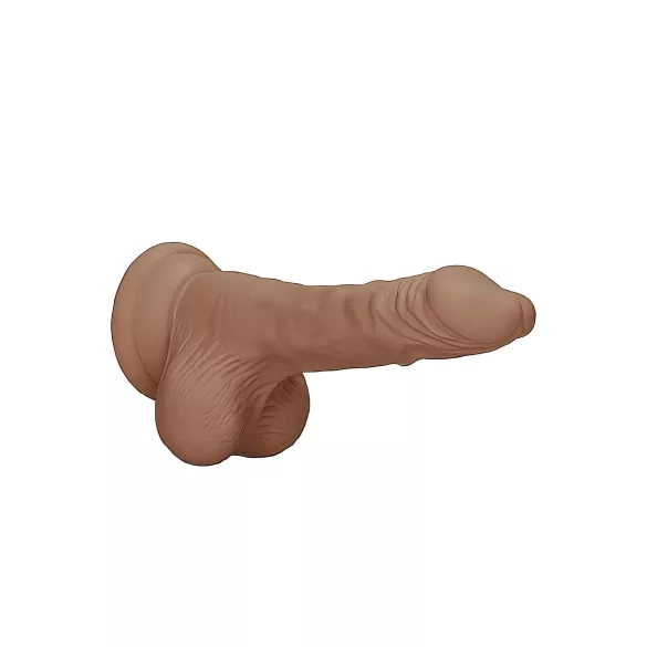 RealRock Dong 7 - prirodan dildo sa testisima (17cm) - tamna prirodna boja
