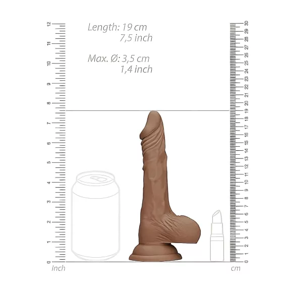 RealRock Dong 7 - prirodan dildo sa testisima (17cm) - tamna prirodna boja