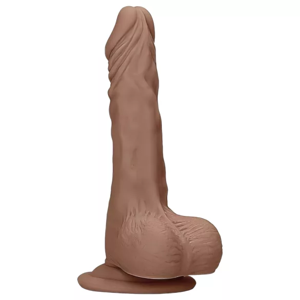RealRock Dong 7 - prirodan dildo sa testisima (17cm) - tamna prirodna boja