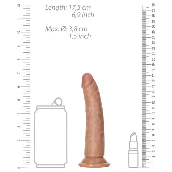 RealRock Slim - realistični dildo 15,5cm (tamna prirodna boja)