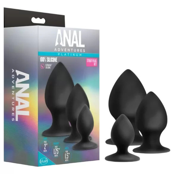 Analne Avanture Platinum Stout - set analnih čepova - 3 kom (crna)