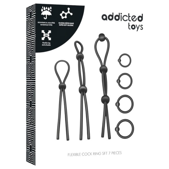 Addicted Toys - silikon set prstenova za penis - 7 komada (crni)