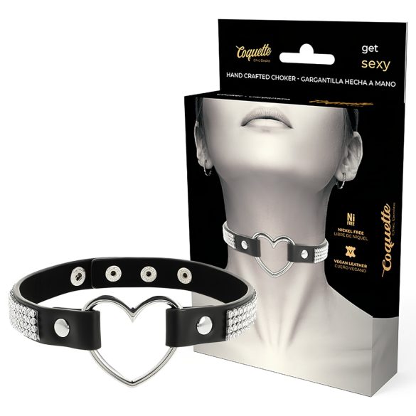 Coquette - choker s priveskom srca od kristala (crna)