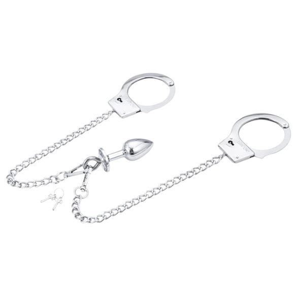 LateToBed BDSM - lisice sa analnim čepom (srebrne)