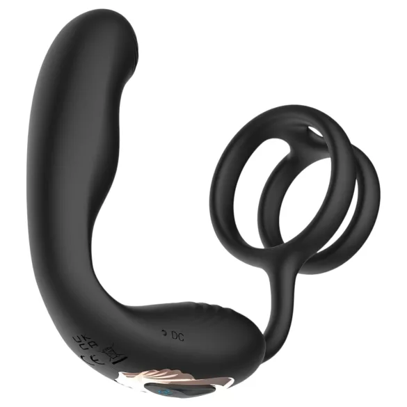 IntoYou Bruce - rotirajući prostatni vibrator sa daljinskim upravljačem i dvostrukim prstenom (crni)