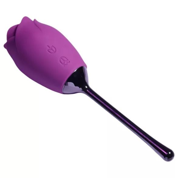 Playboy - vodootporni vibrator s jezikom u obliku ruže na punjenje (ljubičasti)