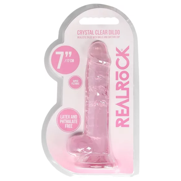 REALROCK - prozirni realistični dildo - roze (17cm)