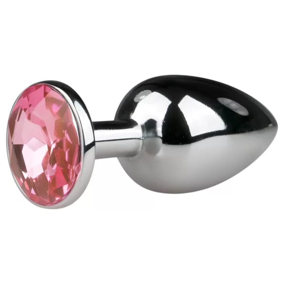 EasyToys Metal No.1 - analni čep u obliku kupole sa roze kamenom (srebrni, 2,7 cm)