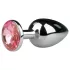 EasyToys Metal No.1 - analni čep u obliku kupole sa roze kamenom (srebrni, 2,7 cm)
