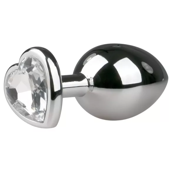 Easytoys Metal No.7 - analni čep sa srcem i belim kamenom - srebrni