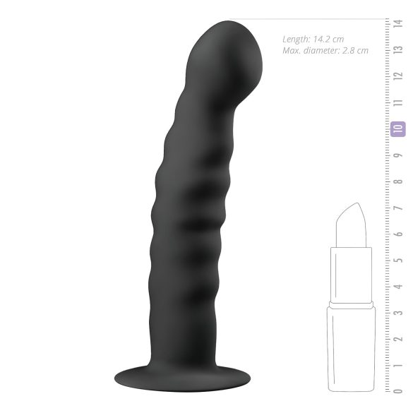 Easytoys Ribbed - crni analni dildo sa vakum bazom (14cm)